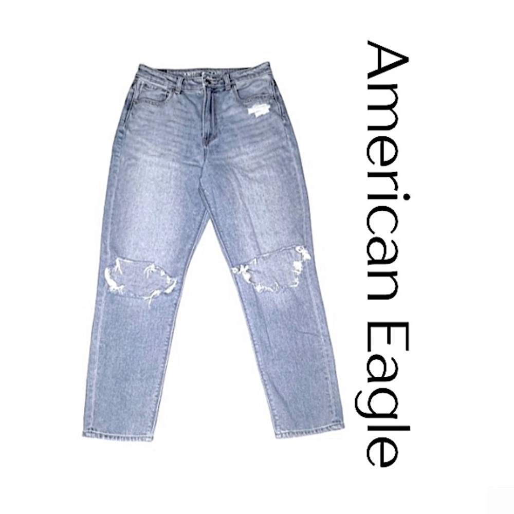 American Eagle Ripped Hi Rise Mom Jeans Medium Wash  Womens Size 10 GUC!